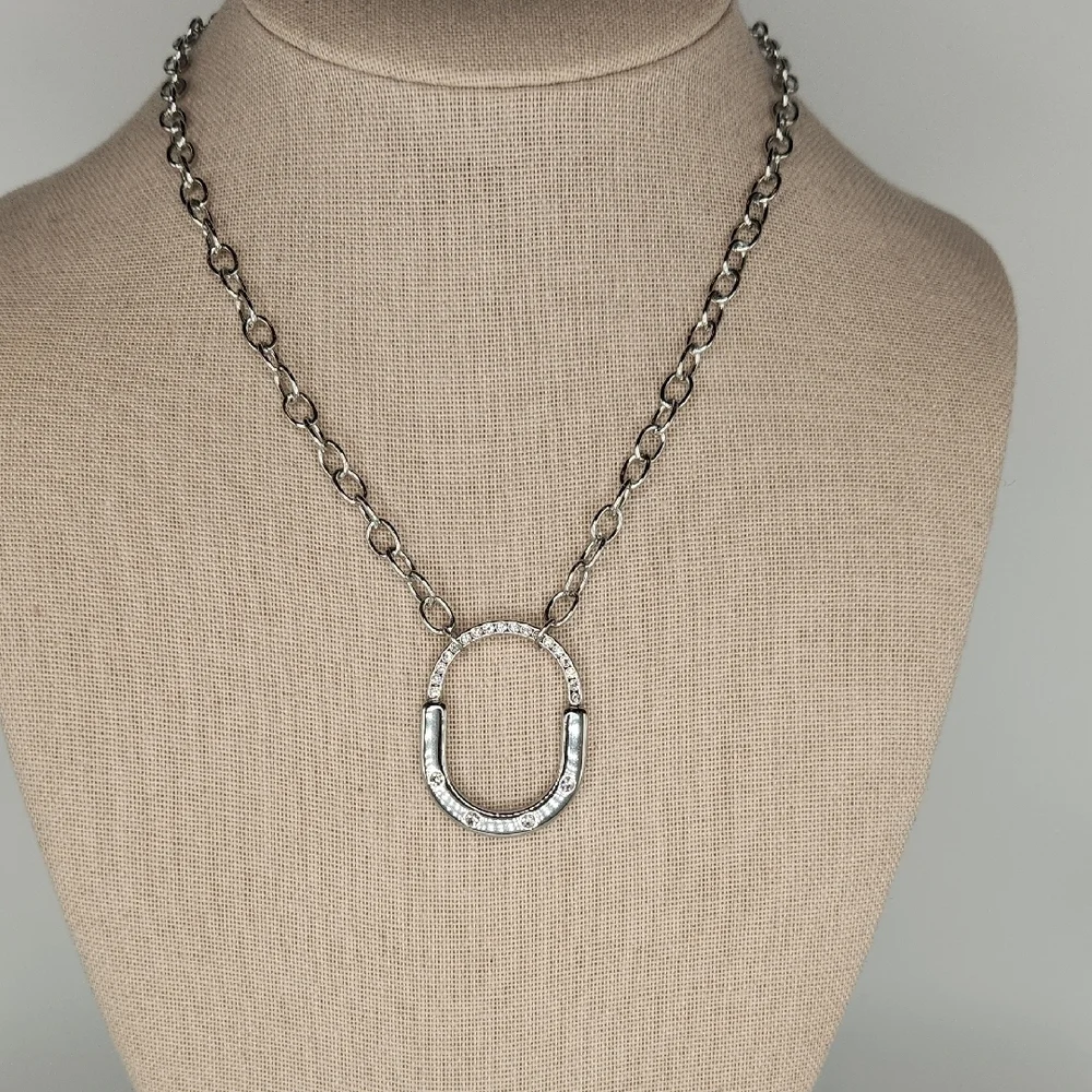 Stainless Steel Padlock Style Fashion Necklace , Simulated Diamond Accents